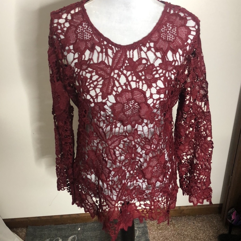 It’s Pink red floral long sleeve shirt size Large - Picture 2 of 9